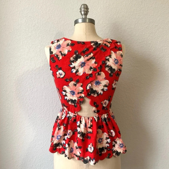 POSTMARK‎ by ANTHROPOLOGIE NWOT Clovelly Peplum Top in Red - Picture 3 of 8